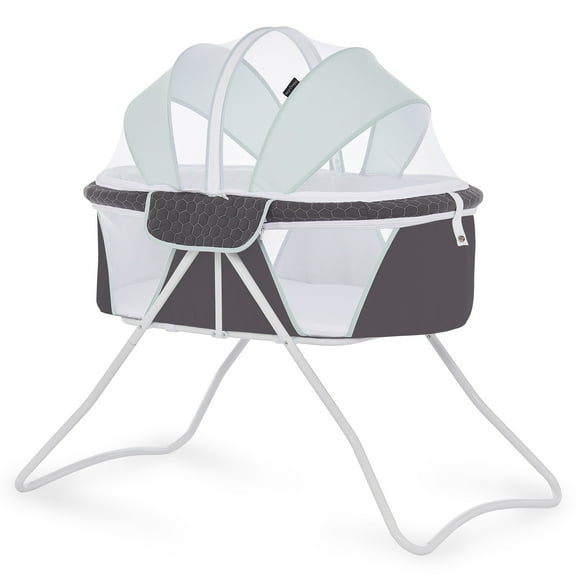 Dream On Me Day Dreamer 2-in-1 Convertible and Portable Bassinet in Blue Grey, Easy to Fold