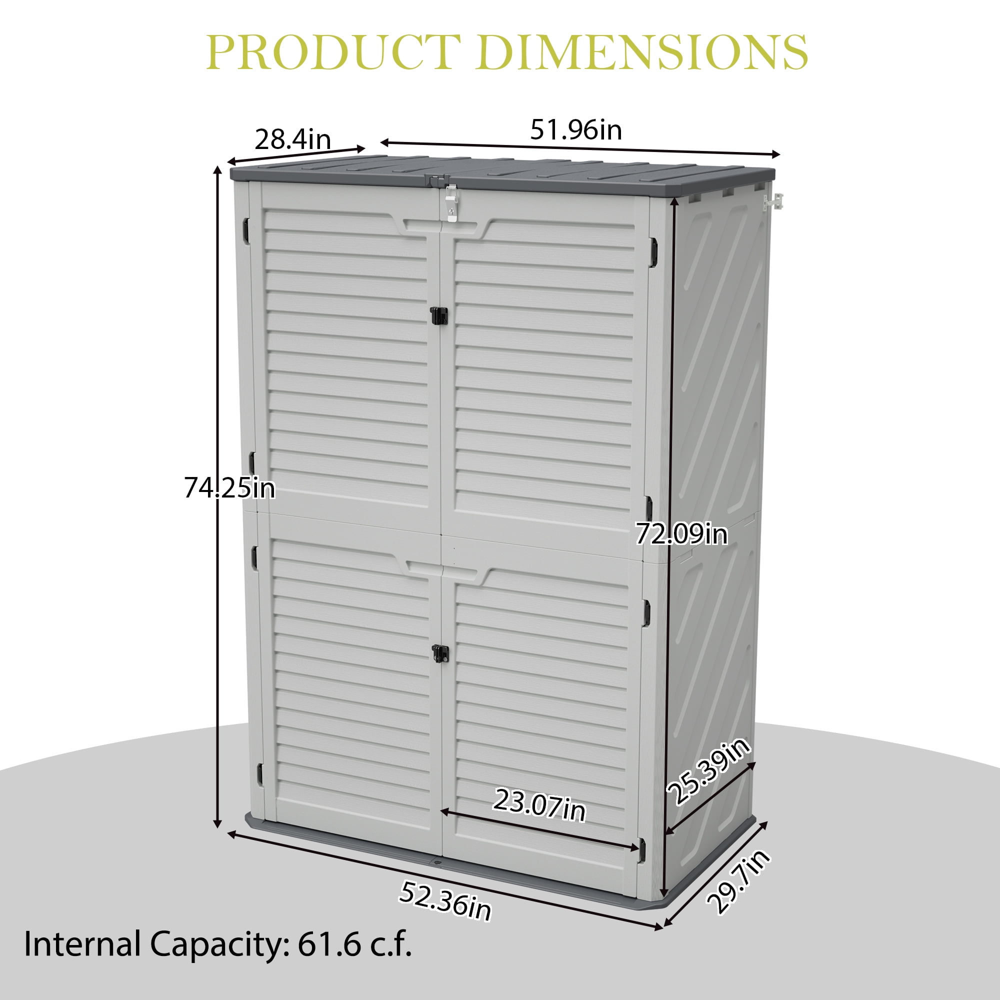 LZBEITEM 61 Cu ft Outdoor Horizontal Storage Sheds, Weather Resistant Resin Tool Shed, Multi-Opening Door, Storage of Garden Tools, pool accessories, Waterproof, Lockable, 52.36"L x 29.7"W x 74.25"H