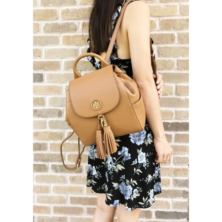 Logo Drawstring Backpack - Tory Burch Whipstitch Logo Mini Backpack Bark Tan Tassel Drawstring Flap Bag