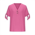 thumbnail image 6 of UQJfacai Womens Cotton Linen Tops Casual V-Neck Belted Short Sleeve Shirts Summer Button Henley Blouses Beach Vacation Clothes S-2XL, 6 of 6