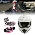 thumbnail image 1 of TCMT Helmet for Kids Pink Butterfly White with Goggles and Gloves DOT Youth helmet for Atv Mx Motocross Offroad Street Dirt Bike, L Size, 1 of 13