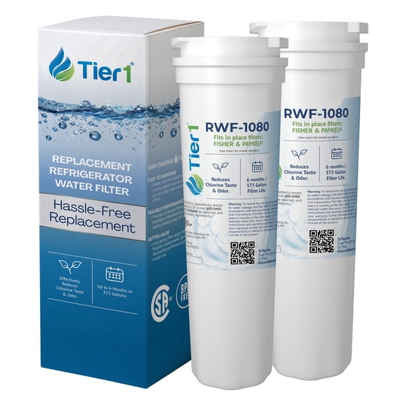 Tier1 RWF1080 836848 Refrigerator Filter | Replacement for Fisher Paykel 836860, WF296, EFF-6017A | Fridge Filter - Up to 12 months Supply | Easy Install | Odor Control | Great Tasting Water (2-pk)