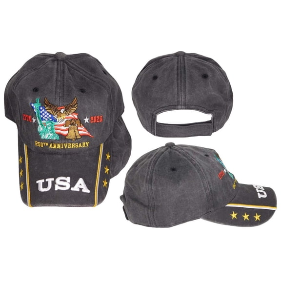 USA 1776-2026 250th Anniversary Stars Grey Gray Cotton Embroidered Cap Hat