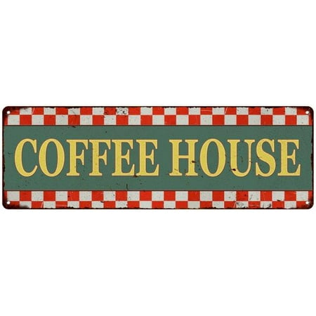 Old Style Metal - Coffee House Checkerboard Country Style Vintage Metal Sign 6x18 Old Advertising Man Cave Game Room M6180685