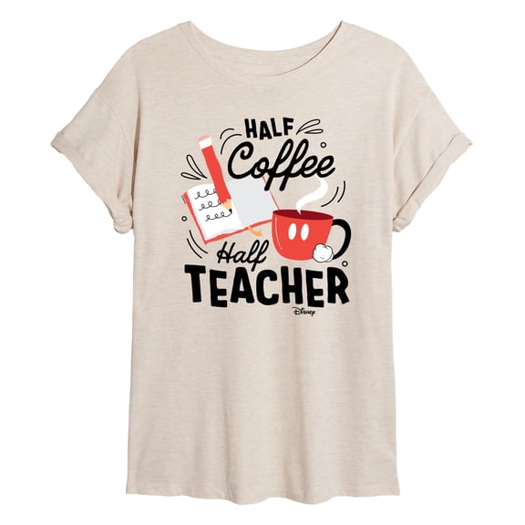 Disney - Half Coffee Half Teacher - Juniors Ideal Flowy Muscle T-Shirt
