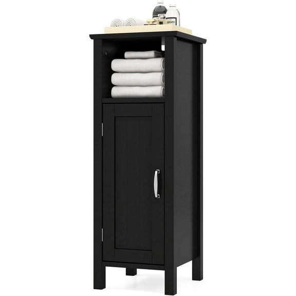 RONG-3 Bathroom Floor Cabinet, Freestanding Narrow Storage Cabinet Console Table Nightstand with Adjustable Inner Shelves, Bathroom Side Storage Cabinet for Living Room Kitchen Entryway,Black