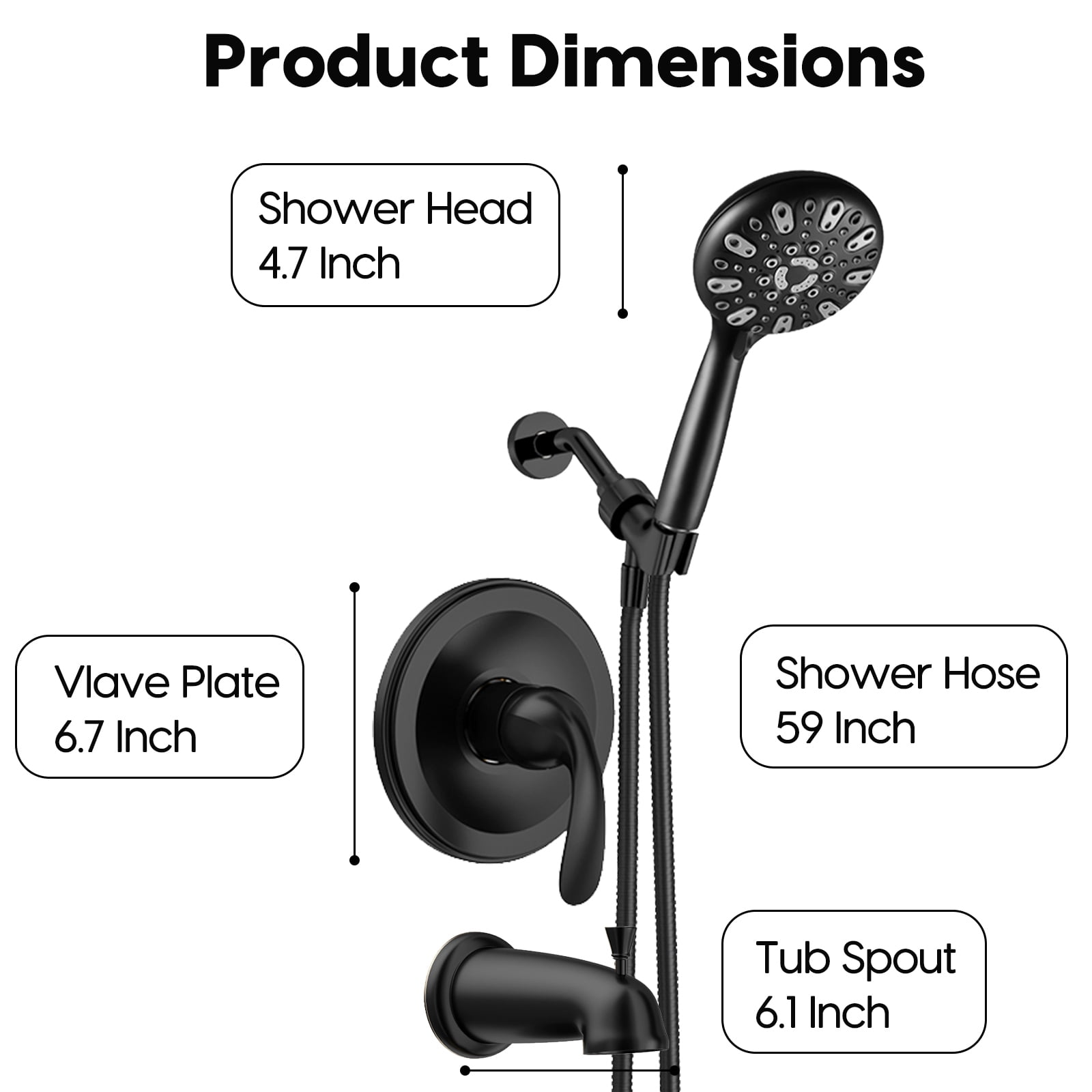 ROSYNEY Shower and Tub Faucet Set - with Tub Spout (Valve Included), Black Shower Head and Handle Set with Handheld,Matte Black