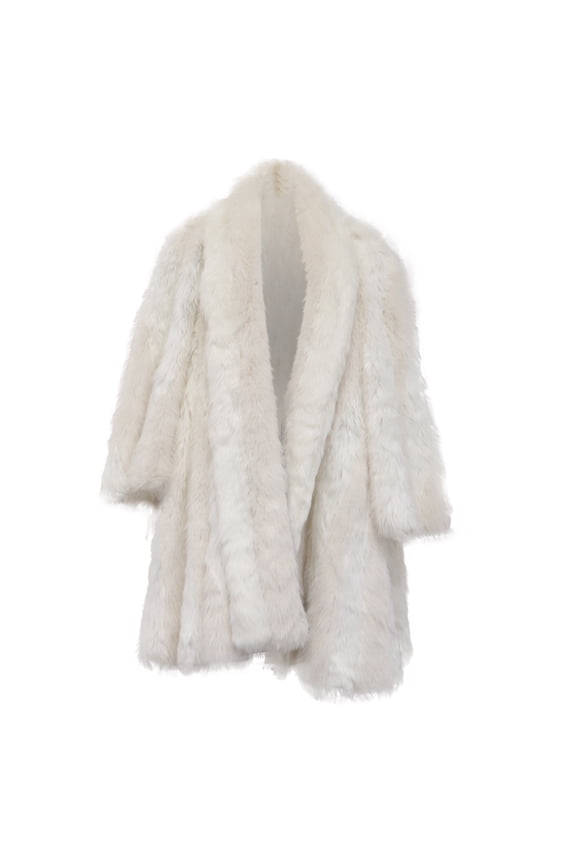 Pre-Owned Balenciaga Graffiti Logo Faux Fur A-Line Coat in White Acrylic