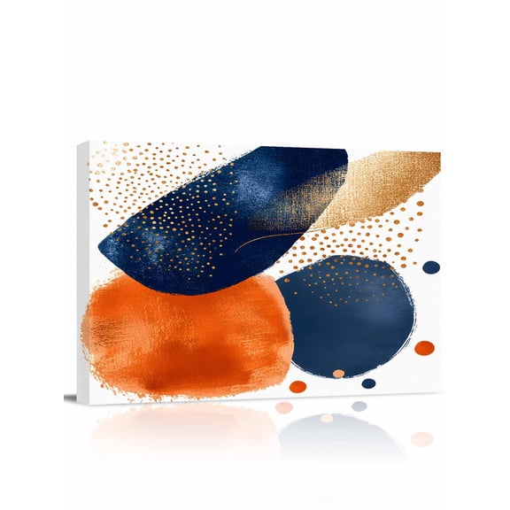 Navy Blue Burnt Orange Wall Art for Living Room,Canvas Picture Wall Decor for Bathroom Bedroom,Artwork Geometric Contemporary Painting Artwork for Office Kitchen Hallway Dining Room Decor 24"x32"