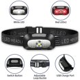 thumbnail image 3 of Linterna frontal LED, 2 linternas frontales livianas, linterna frontal impermeable recargable por USB súper brillante para acampar, pescar, correr, trotar, caminar, leer, trabajar, 3 of 5