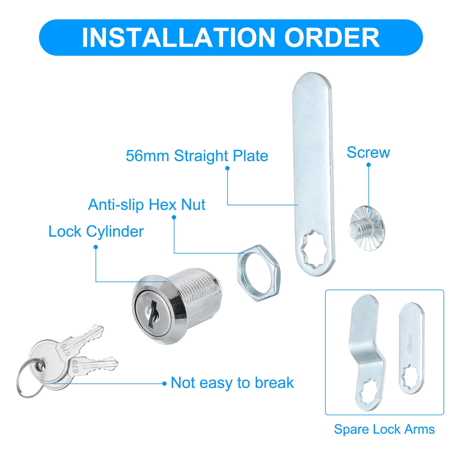 3/4 inch Cabinet Locks with Keys, Zinc Alloy Cam Lock Cylinder RV Lock Set Key Different, Silver 6 Pack