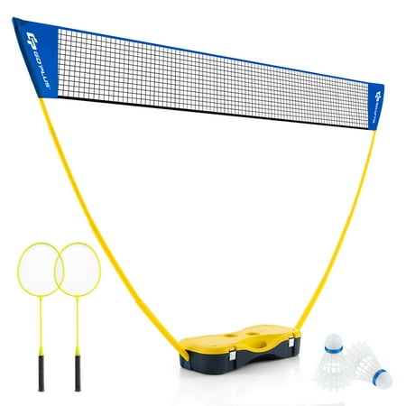 Costway Portable Badminton Set with 2 Shuttlecocks Badminton Rackets Outdoor Sport Game Set