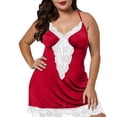 thumbnail image 6 of fheaev Plus Size Lingerie for Women Chemise V-Neck Lace Trim Sleeveless Sleepwear L4 Watermelon Red, 6 of 8