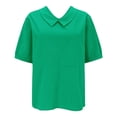 thumbnail image 3 of Ruyang Women's Autumn Lapel Art Solid Color Round Neck Button Loose Pullover Top Casual Shirt T Shirt Womens Short Sleeved Tops, 3 of 4