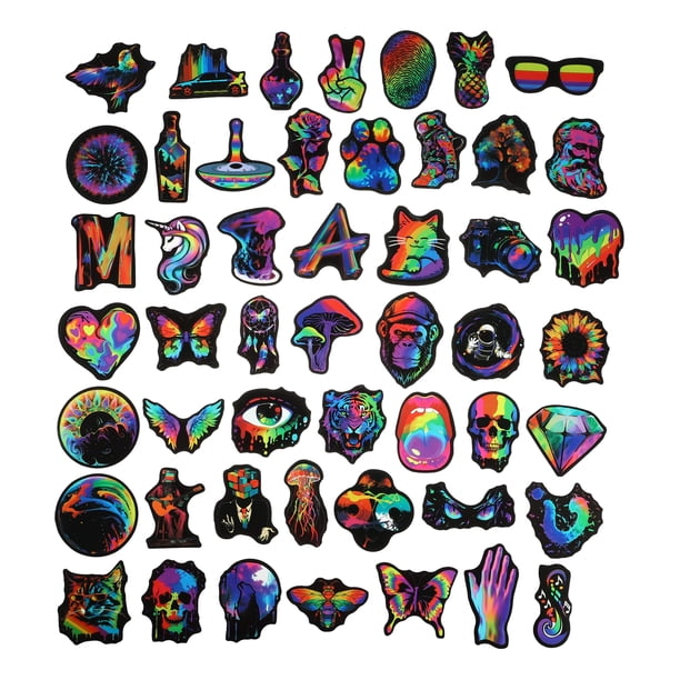 Kit de pegatinas de neón de 50 piezas, pegatinas de vinilo de graffiti, pegatinas de graffiti de arco iris con borde negro, pegatinas portátiles, pegatinas de equipaje, colores surtidos
