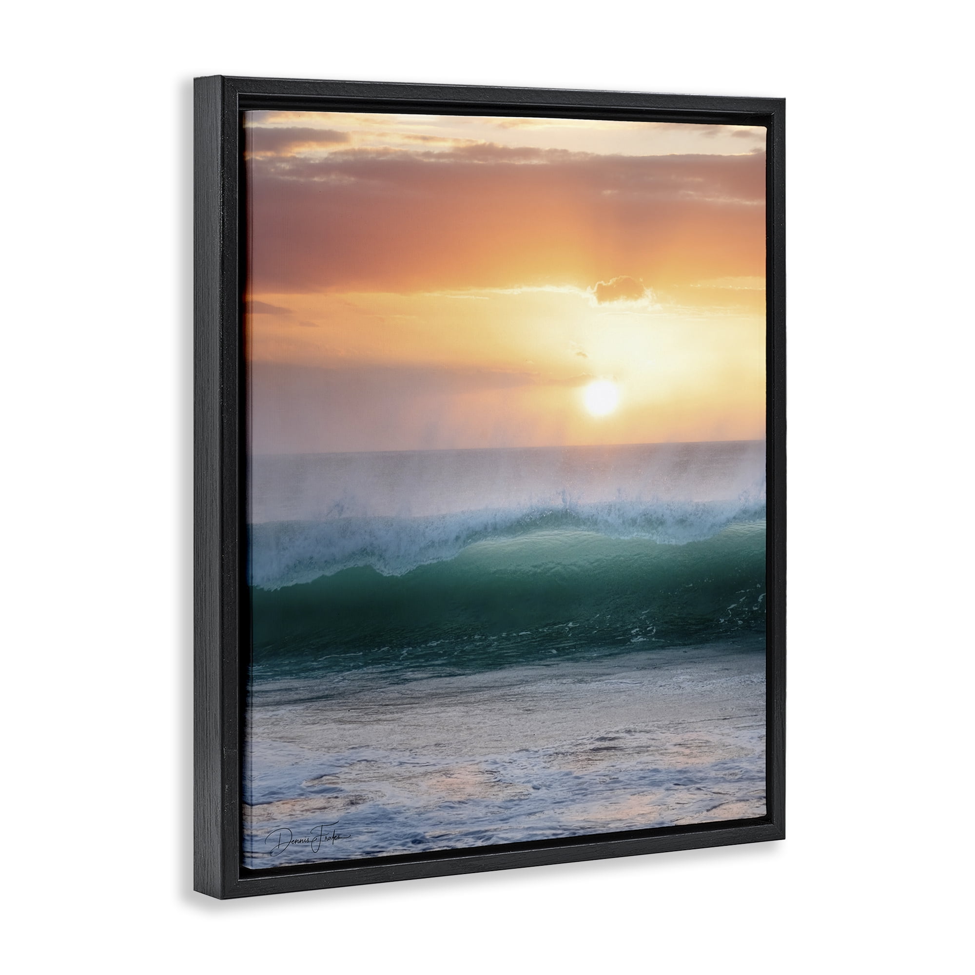 Stupell Industries Breaking Sea Wave Coastal Photography Black Floater Framed Canvas Art Print Wall Art, 17 x 21