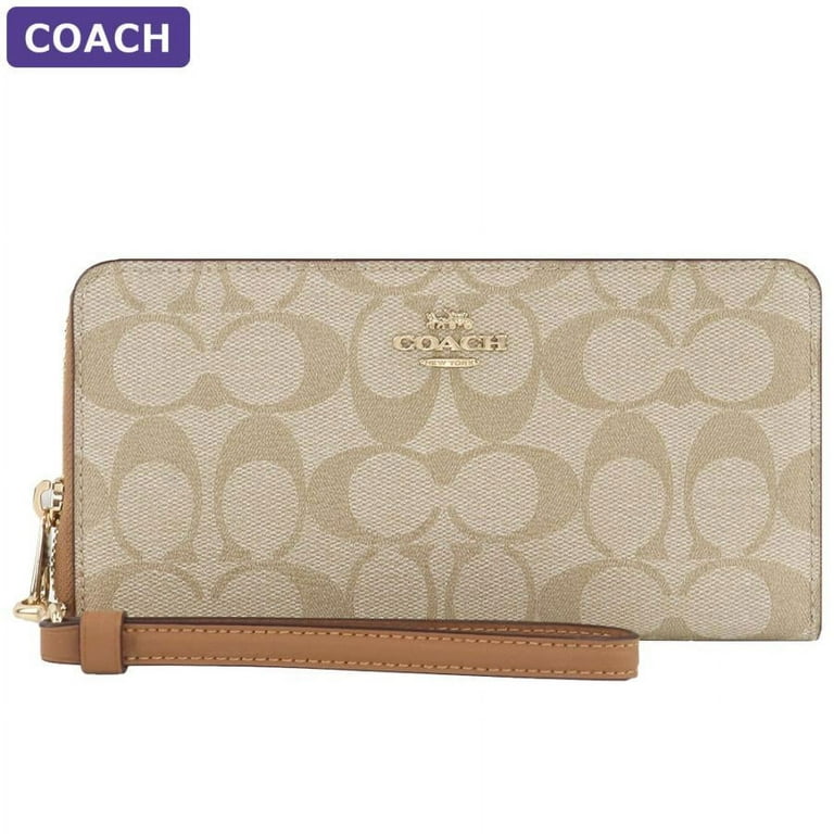 Coach Long Zip Around Wallet In Signature Canvas in Light Khaki/Saddle