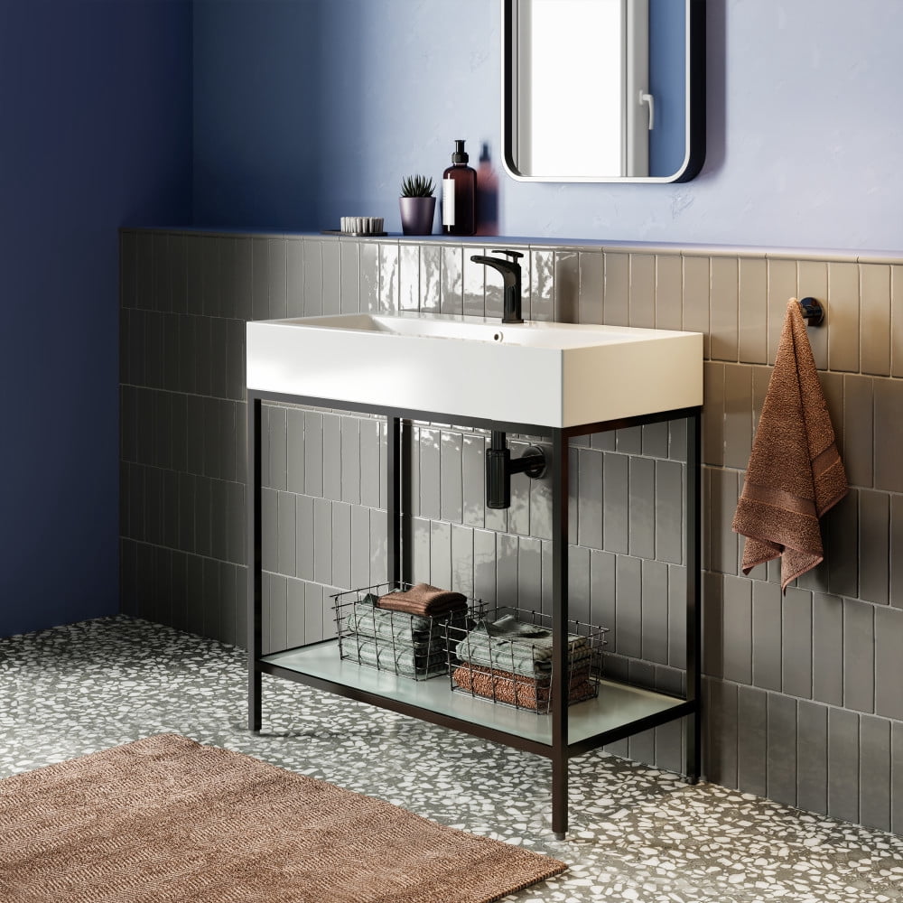 Pierre 32 Single, Freestanding, Open Shelf, Matte Black Metal Frame Bathroom Vanity