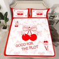 thumbnail image 2 of Manfei Red Cherry Bowknot Queen Sheet Sets for Girl, Cartoon Princess Ribbon Flat Sheet, Initial A Letter Queen Fitted Sheet, Lightweight Room Decor, 4-Piece, 2 of 7