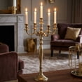 thumbnail image 2 of Hamptons Five Taper Candelabra Golden Metal, Traditional Glam, Hand Crafted, Aluminum Nickel, 30.25 Inches (77 cm), 2 of 7