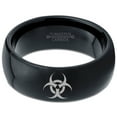 thumbnail image 2 of Tungsten Biohazard Toxic Poison Symbol Band Ring 8mm Men Women Comfort Fit Black Dome Polished, 2 of 4