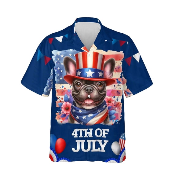 Patriotic French Bulldog Celebrates 4th of July Hawaiian Shirt Breathable Summer Unisex Merch Dog Lover Gifts - 02009