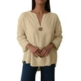thumbnail image 2 of Delliss Women's 3/4 sleeve V Neck Cotton Linen Solid Color T-shirt Top S-2XL, 2 of 9