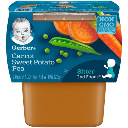 Gerber 2nd Foods Carrot Sweet Potato Pea Baby Food, 4 oz. Tubs, 2 Count (Pack of