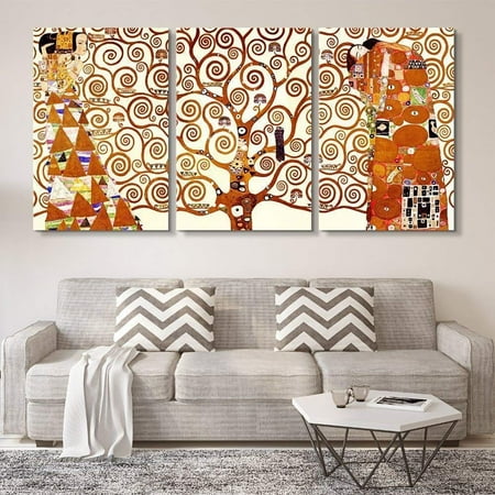 - wall26 3 Panel World Famous Painting Reproduction on Canvas Wall Art - Tree of Life by Gustav Klimt - Modern Home Decor Ready to Hang - 16