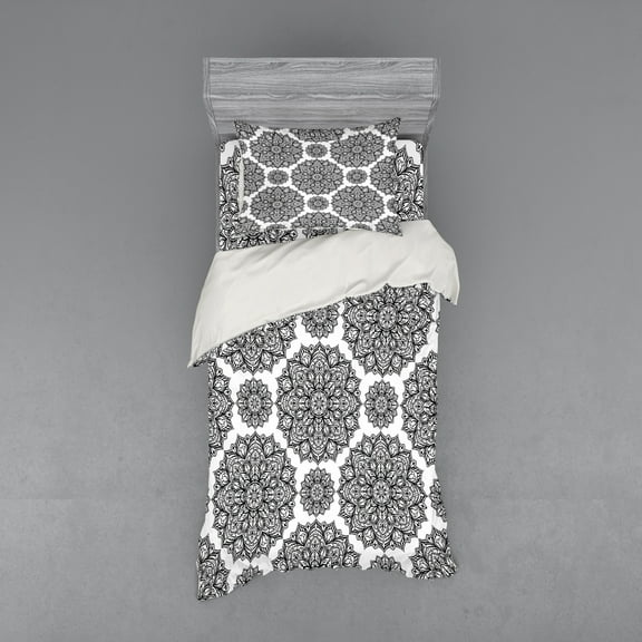 Ambesonne Mandala Bedding Set 3 Pcs, Oriental Mandala Design, Twin, Black and White