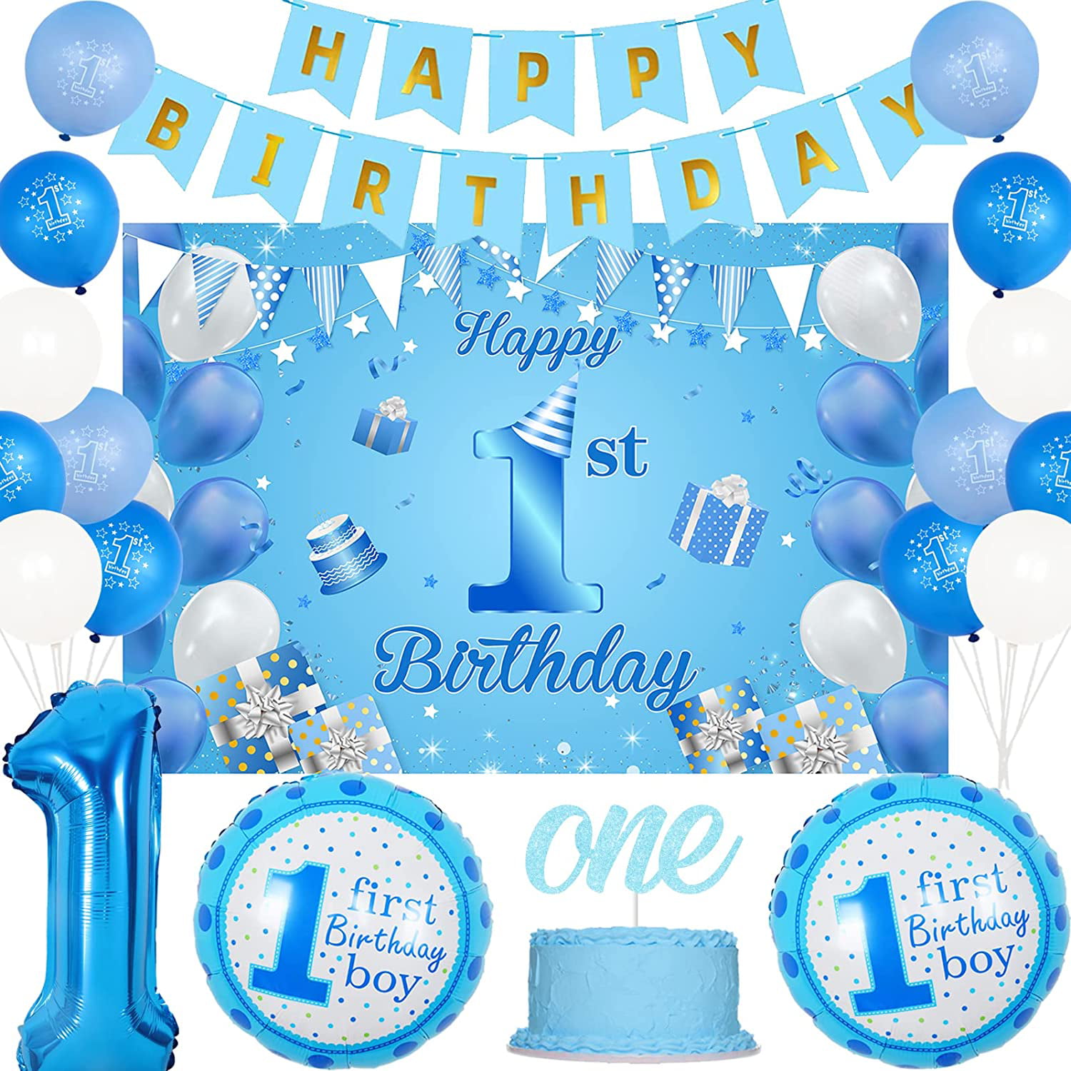 1st Birthday Decorations for Boys Blue, First Birthday Decorations ...