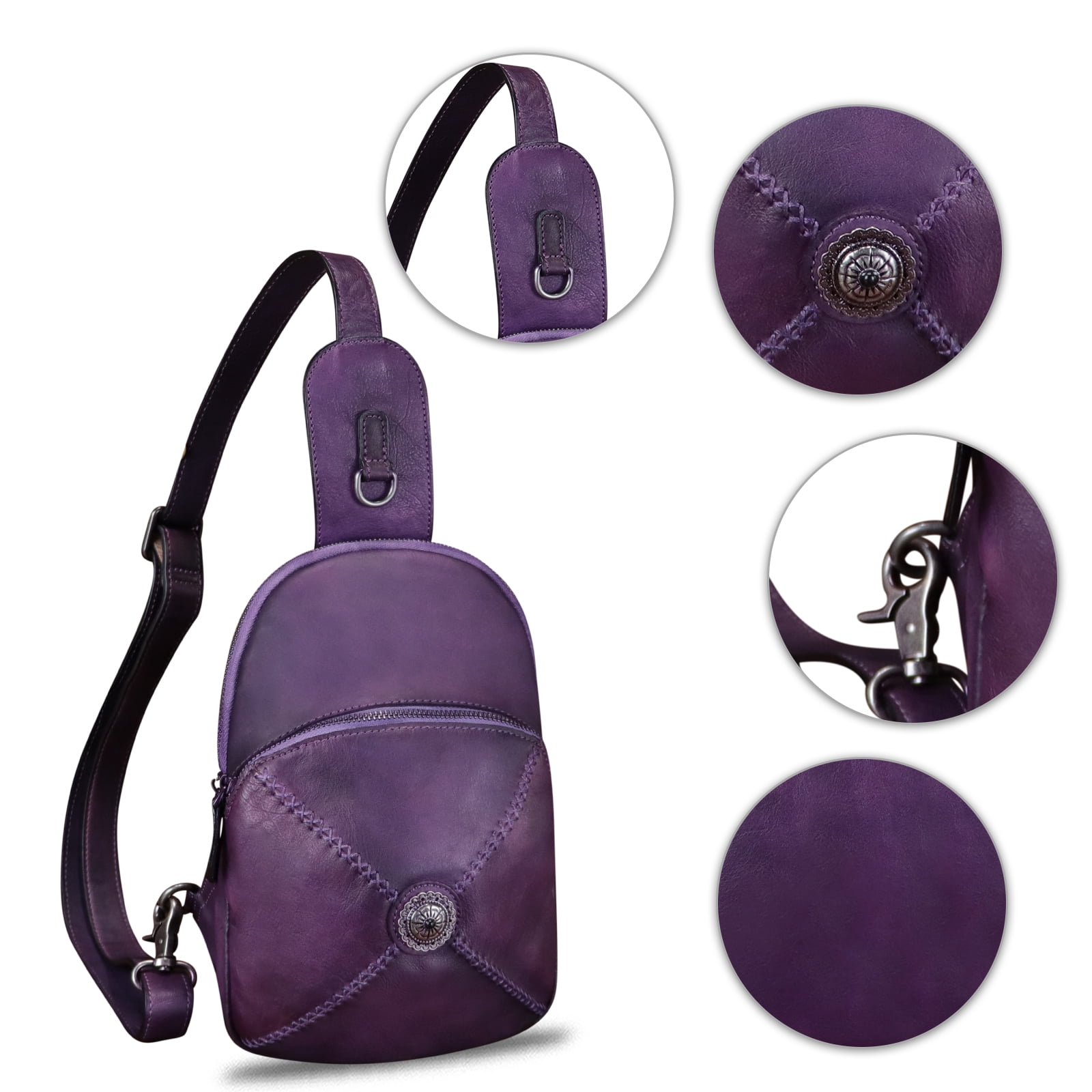 Genuine Leather Small Sling Bag for Women Men Sling Backpack Purse Crossbody Bag