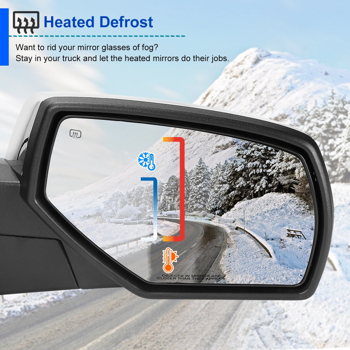 Spec-D Tuning Right Passenger Side Chrome Power Heated Mirror w/ Puddle Light Compatible with 2014-2018 Chevy Silverado, GMC Sierra