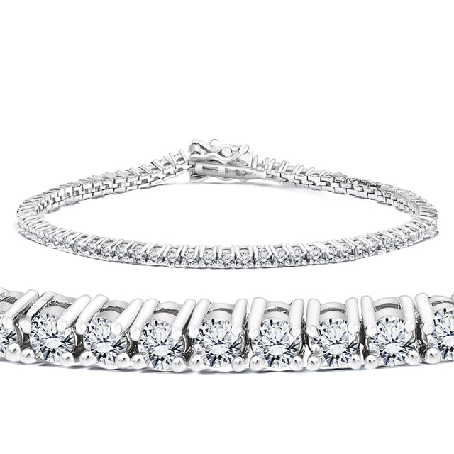JeenMata Pulsera de Tenis de Moissanita de Corte Redondo de 3 Quilates con Diseño de Eternidad en Oro Blanco de 18 K sobre Plata, para Mujer y Adulto