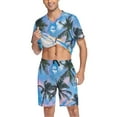 thumbnail image 3 of joogoo Men's Pajama Set Summer Tropical Palm Tree V-Neck Pj Shorts Set 2 Piece Loungewear Sleepwear L, 3 of 7