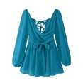 thumbnail image 3 of HH TRAF Vestido corto femenino elegante de verano de gasa con aberturas y lazo con cordones, vestido elegante de manga larga para vacaciones en la playa para mujer, 3 of 5