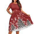 thumbnail image 3 of SCRAWLGOD Christmas Trees Snowflakes Dresses for Women Summer Casual Midi Dresses with Sleeves Breathable Swing Dresses for Women Knee Length Crewneck Pleat Dresses for Holidays Size 4XL, 3 of 7