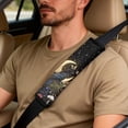 thumbnail image 4 of Xoenoiee Raven Crow Butterfly Flower Moon Star Print 5 Pcs Car Seat Full Set PU Leather Car Accessories for Women 2 PCS Front Rear Seat Covers 2 Pcs Auto Seat Belt Cover 1 Pc Car Armrest Cover Pad, 4 of 7