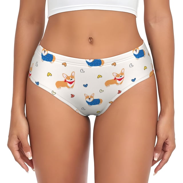 Fotbe Corgi Dog And Heart Calzones Estampados para Mujer – Ropa Interior de Algodón, Cómoda, Suave y Elástica-4X-Large