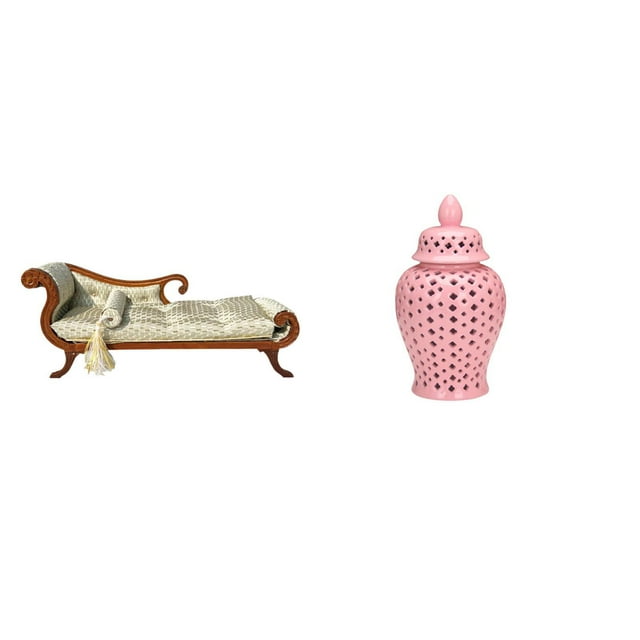 Sofá en miniatura para muñecas,Muebles de casa de muñecas a escala 1/12,modelo de sofá de madera,decoración,Tarro de cerámica para jengibre,Jarrón de cerámica con jengibre y arreglo