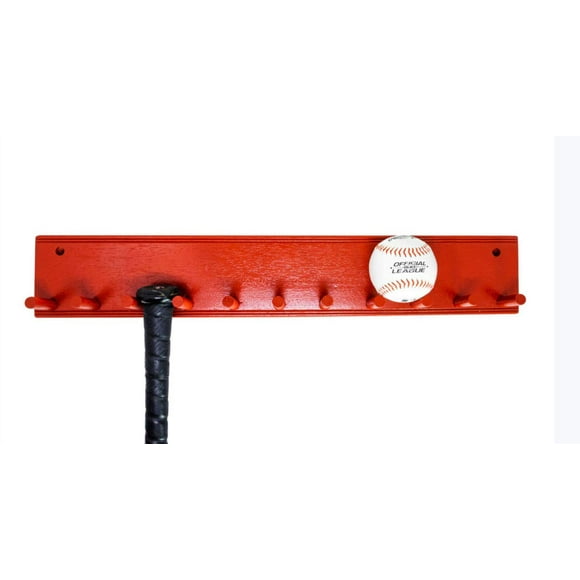 MWCSPORTS Baseball Softball Bat Rack Natural Finish Meant to Hold Up to 10 Full Size Standard Bats Holder Display Trophy Awards Baseball Bat Rack Shelf Holder Wall Mount (Red)