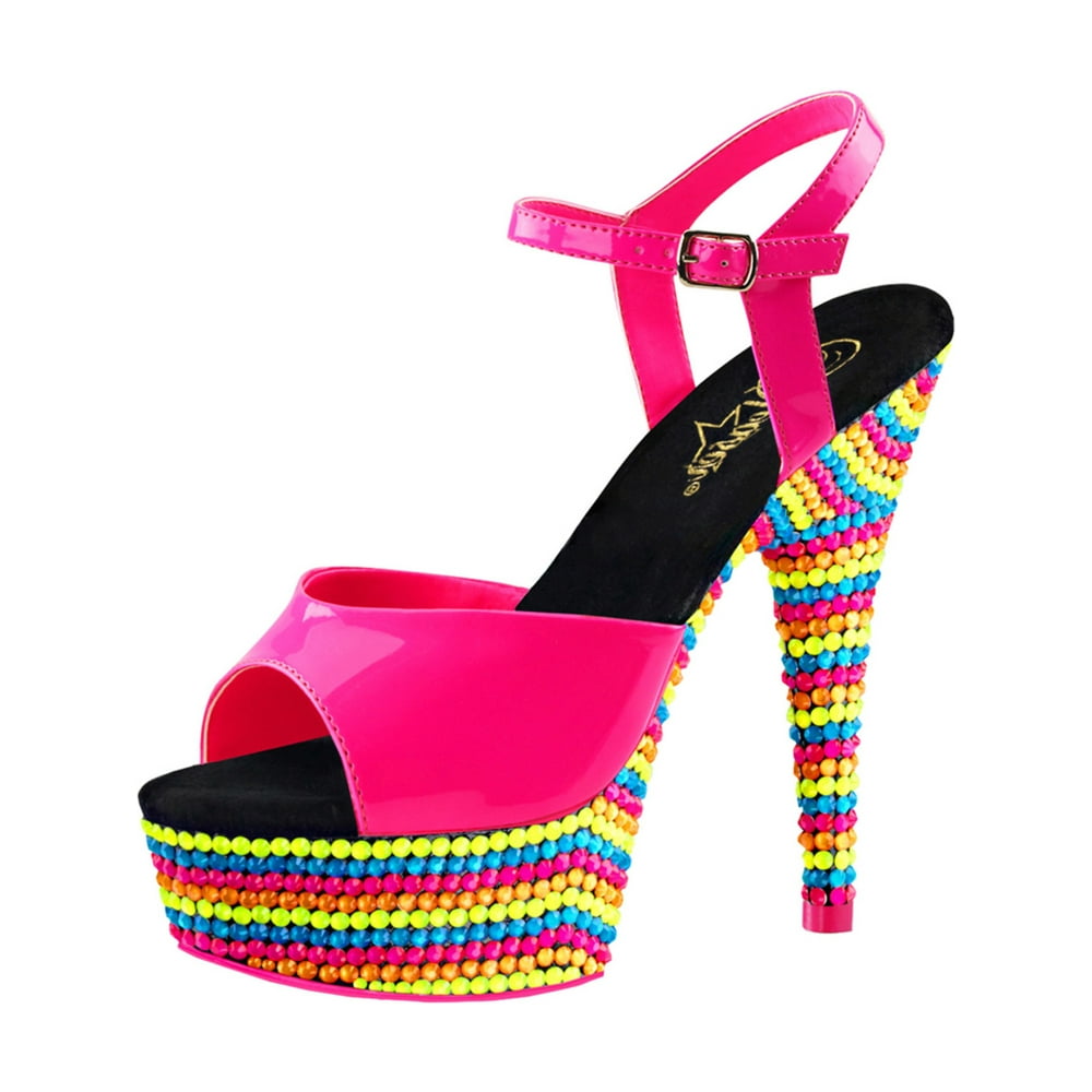 Summitfashions Womens Hot Pink Sandals Multi Color Stone Blacklight 