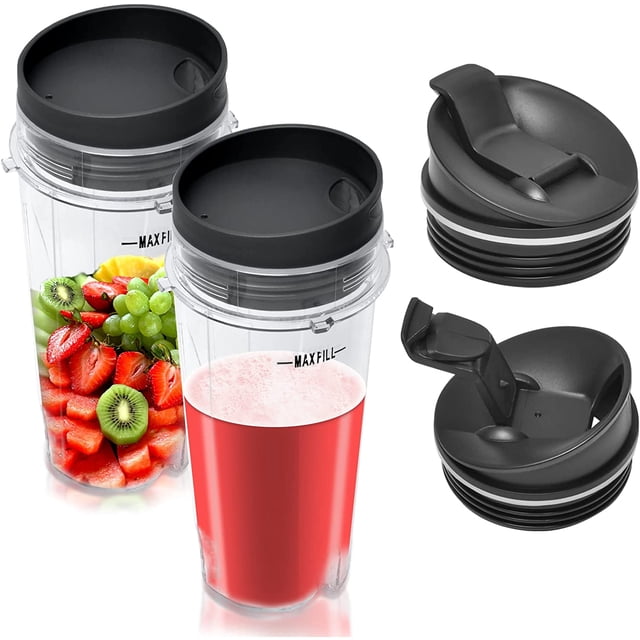 16oz Blender Cup Compatible with Ninja Replacement Parts, Single Serve Blender Cup with Sip & Seal Lids for Nutri Ninja Blender BL660 BL740 BL770 BL780 BL810 QB3000