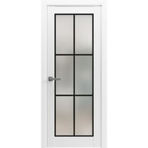 Solid French Door 18 x 80 inches | Planum 2122 White Silk Frosted Glass | Single Regular Panel Frame Trims Handle | Bathroom Bedroom Sturdy Doors