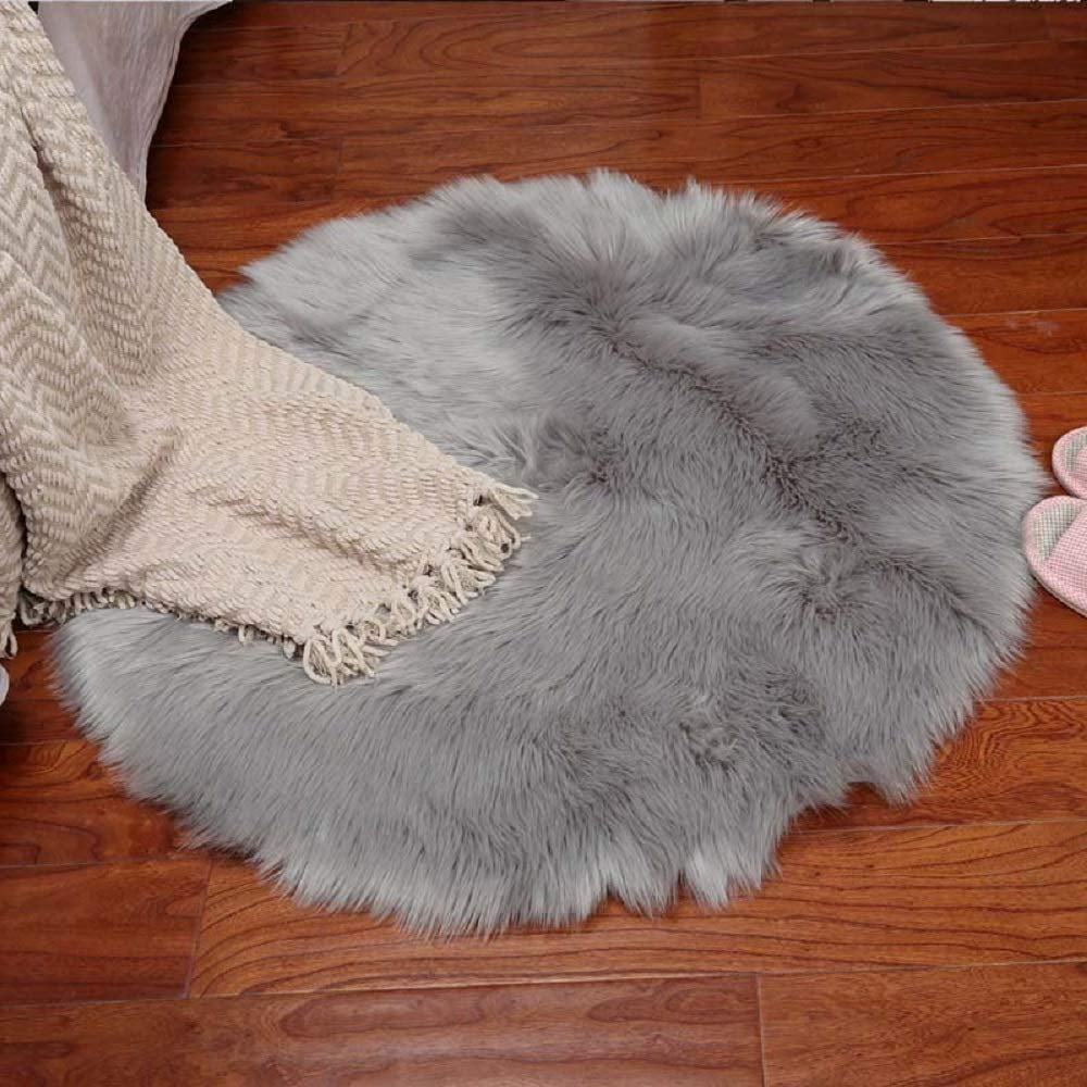 Soft Round Faux Fur Area Rug Gray/White Circular Shaggy Rug Round