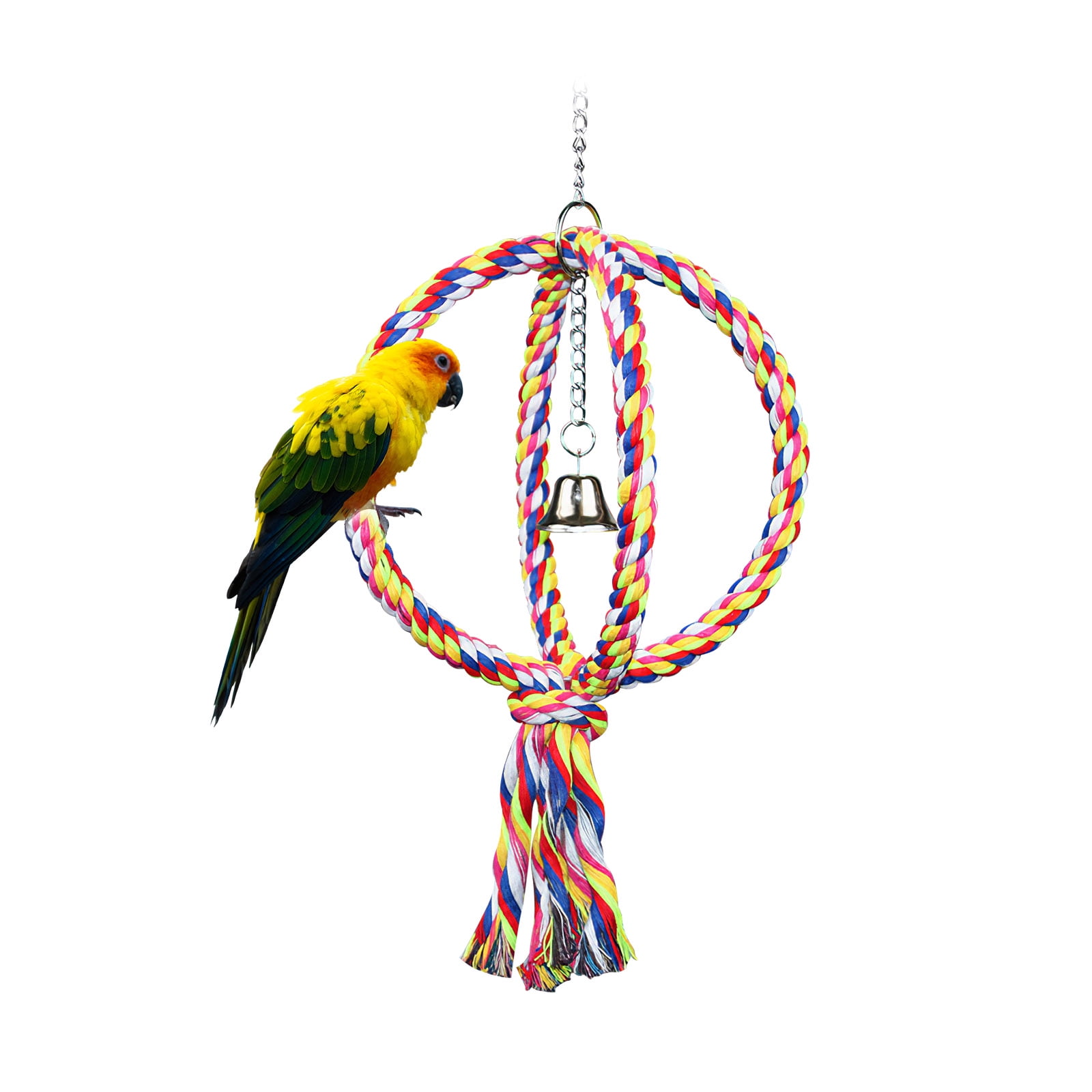Bird Swing Perch Ring Design Colorful Cotton Rope Ring Toy Cage Toys Hanging Decor for Parrot Budgie Parakeet Cockatiel L 1PC