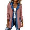 thumbnail image 4 of Denim Patchwork Jackets for Women Corduroy Shacket Shirts Long Sleeve Button Down Knit Blazer Denim Trimmed Sweater Jacket Casual Collared Workout Fall Fashion Outfits, 4 of 9
