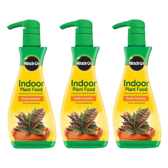 Miracle Gro Indoor Plant Food Fertilizer Feeds Instantly 8 oz Liquid Pump, 3-Pack