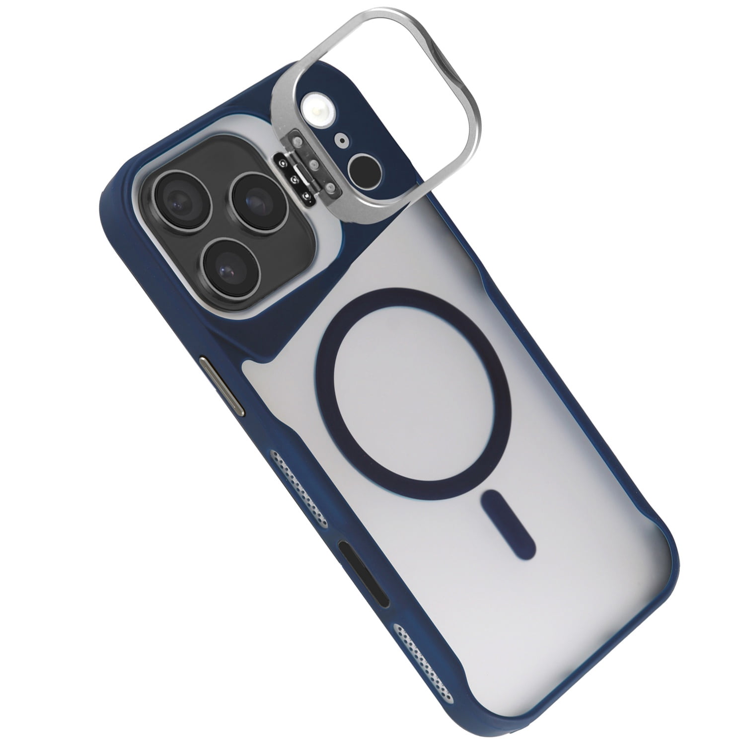 Durable Matte Transparent Camera Stand Case with Wireless Charging for iPhone 17 Pro Max - Blue