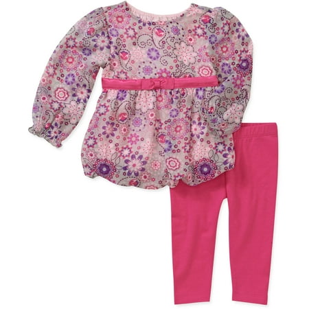 Faded Glory Newborn Girls' Chiffon Tunic with Legging Set
